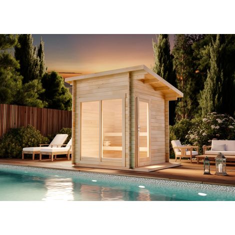 Sauna traditionnel extérieur 3 places – Dimensions 278 x 228 cm – Épaisseur de paroi 40 mm – Plancher en bois massif inclus – Finntherm (1/5)