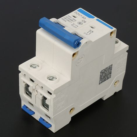 Disjoncteur modulaire DZ47-63 2P 6A 400VAC, interrupteur de coupure miniature, protection surcharge et court-circuit, pour tableau électrique domestique et industriel (1/5)