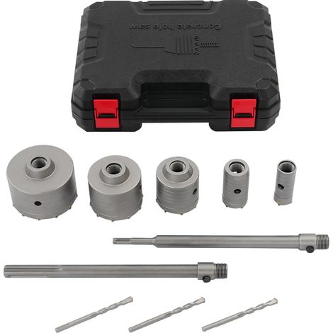HAUTOUR Kit Scie Cloche Lot de 9 30-100mm, Set de Scies Cloches avec Rallonges SDS, Foret Cloche Béton Brique, Carottier pour Marteau Perforateur, Acier Carbone, Boîte de Rangement (1/5)