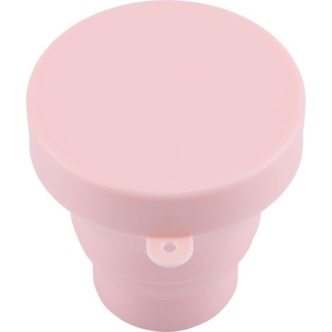 Gobelet pliable en silicone léger avec couvercle, idéal voyage, café ou eau, rose, réutilisable et compact. (1/5)