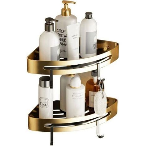 Étagère d'angle étagère de salle de bain murale en aluminium brossé or étagère de douche de bain porte-shampooing de bain étagère d (1/4)