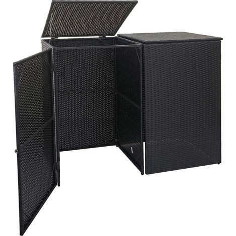 Pattumiera da esterno per riporre i contenitori della spazzatura con coperchio fino a 2 contenitori in polyrattan 2x120 l nero 040001208