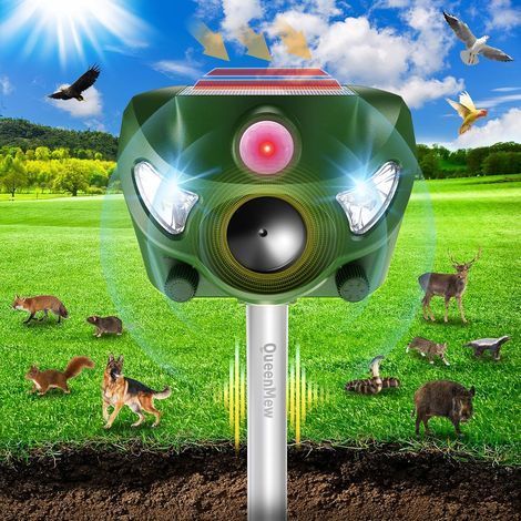 1 Répulsif Animal Solaire, 5 Modes Ultrason, Alarme Sonore Et Lumières Flash, Pour Jardin Et Extérieur (1/5)