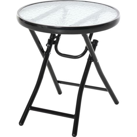 Table basse ronde bistro de jardin Ø 45 x 50H cm pliable métal noir plateau verre trempé (1/5)