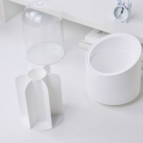 Kreative, um 360 Grad drehbare Aufbewahrungsbox, staubdicht, für Kosmetik- und Schreibwarenartikel, weiß mit Deckel, wie abgebildet. (1/5)
