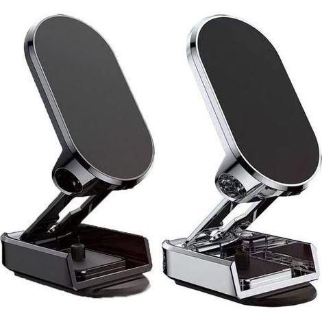 (Black+Silver)Support Magnétique Téléphone Voiture - Pliable - Alliage - Noir - Portable - Aimants Puissants (1/4)