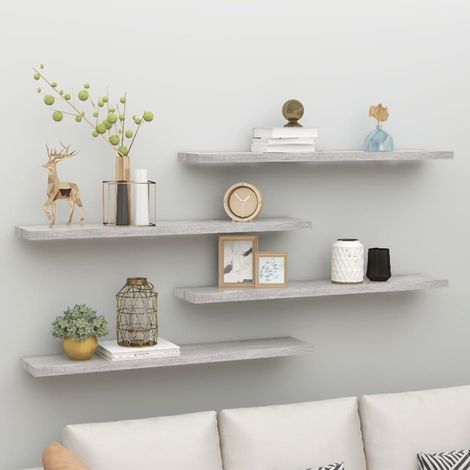 Lot de 4 Étagères murales flottantes Armoire murale Meuble Étagère Gris béton 120x23,5x3,8cm MDF 32303 (1/5)