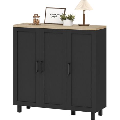 Buffet de salon, noir, 90 x 30 x 90 cm, 3 portes, étagères réglables, pour cuisine, salle à manger moderne (1/5)