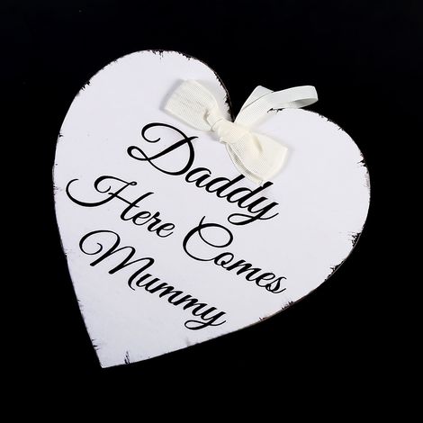 Plaque décorative en bois vintage en forme de cœur « Papa, voici maman » pour mariage ou fête de mariage (1/5)