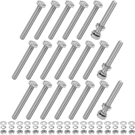 20-Pcs Vis À Tête Hexagonale Avec Écrous Rondelles Plates Et Rondelles Frein M8x110mm Kit De Boulons Et Écrous En Acier Inoxydable Boulon Métrique Fileté Pour Équipement/Machinerie (1/5)