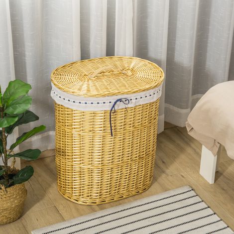 Panier à linge en osier avec couvercle, panier à linge avec poignée, sac à linge amovible, paniers à linge, boîte à linge pour salle de bain, buanderie, chambre, naturel