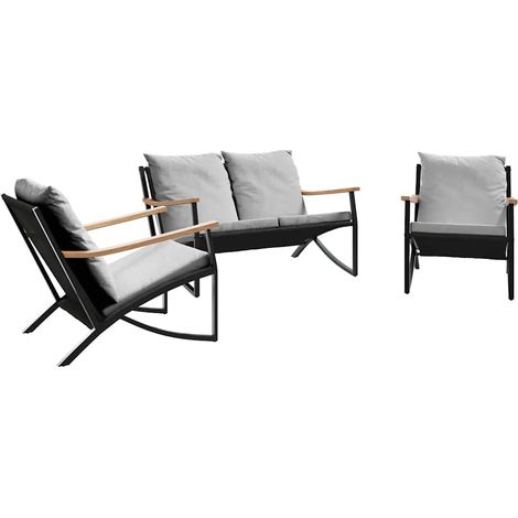 Maison Exclusive - 3-tlg. Balkonmöbel-Set mit Kissen Schwarz Stah