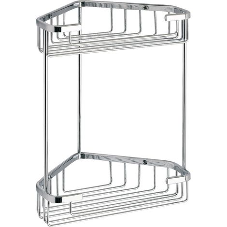 Angoliera doccia 2 ripiani 20x15xH27 cm cromata in acciaio per bagno (1/3)