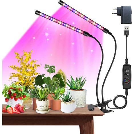 Lampes de serre pour plantes d'intérieur, 40 LED à spectre complet, 2 têtes recoupables, avec minuterie marche/arrêt automatique 3/9/12 h-AquaForge