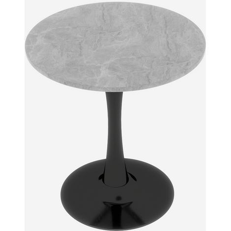 ELVMI Table Basse Ronde avec Plateau en Marbre Artificiel, pour Salon et Salle à Manger, Noir et Gris (1/5)
