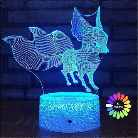 Veilleuse pour enfants, lampe de chevet renard, 16 couleurs, télécommande 3D, pour enfants de 1 à 8 ans (garçons et filles), cadeau idéal pour Noël. (1/5)