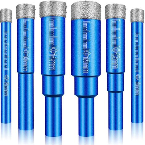 6 Forets Diamant pour Perçage à Sec sur Porcelaine Céramique Carrelage Granit et Marbre – Diamètres 6 à 16 mm