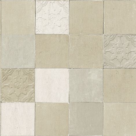 BRICOFLOR Papier peint gris et beige & argent | Papier peint imitation carrelage vinyle & intissé | Papier peint pour cuisine & salle à manger - 10,05 x 0,53 m (1/5)