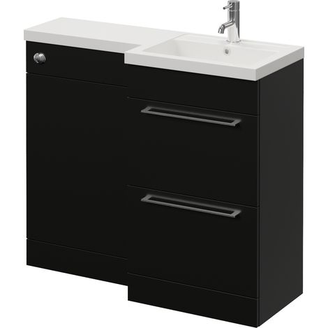 Napoli 390 Matt Black 1000mm 2 Drawer Vanity Unit Toilet Suite with Right Hand Square Lucia Basin - 1000mm - Chrome 320mm HandleWithout Kingston Toilet Pan