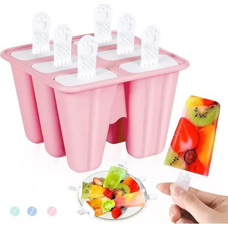 Moules à glaçonsEnsemble de 6 moules en silicone pour glaces maison, roses, 6 pièces, avec entonnoir et brosse de nettoyage (1/5)