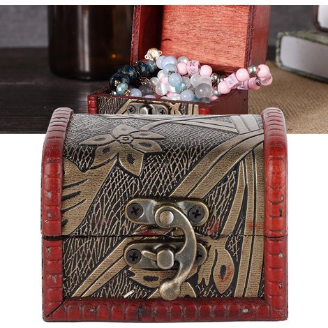 Petit coffre à bijoux en bois avec serrure - Cadeau déco vintage (Style nacré) (1/5)