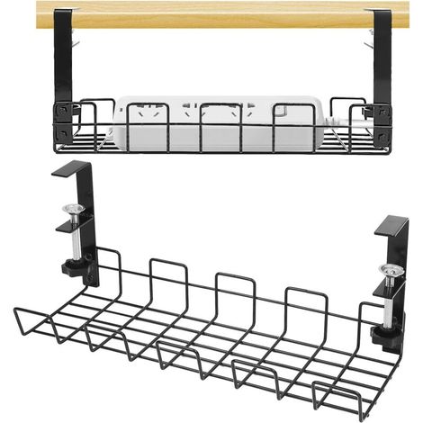 RHG Plateau de Gestion des Câbles sous Le Bureau,étagère de câbles sous Le Bureau pour la Gestion des Fils,Chemin de Câbles en Fil Métallique Panier en métal Robuste,Set de 1 Noir
