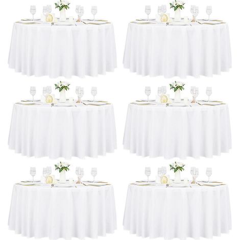 6er-Set runde Tischdecke 229 cm weiß, wasserabweisend, waschbar