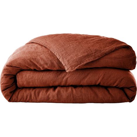 MARGAUX - Housse de Couette 240x220cm Lin Lavé Coloris Paprika (1/4)