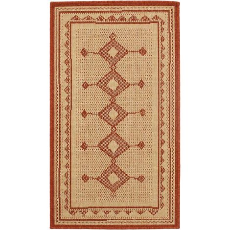 COTTAGE - Tapis réversible motifs vintages beige et rouge 110x60 (1/5)