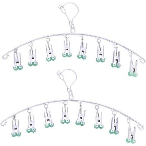 BUNTHAUS 2pcs étendoir à linge en acier inoxydable, cintre goutte à goutte, cintre chaussette, avec 8 pinces à linge (vert)