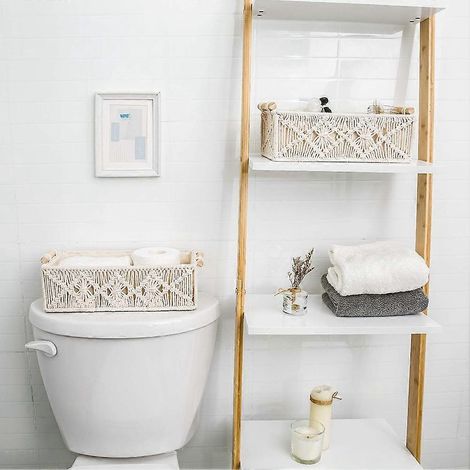 Paniers de rangement bohèmes tissés à la main, utilisables comme supports de réservoir de toilettes à poser ou comme boîtes de rangement dans un placard, lot de 2, A (1/5)