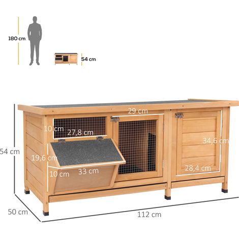 Hasenstall Winterfest Kaninchenstall aus Holz 112x50x54 cm Kaninchenkäfig mit Bitumendach, 2 Türen, Metallgitter, Hasenkäfig für Kaninchen, Meerschweinchen Outdoor Natur+Schwarz (1/5)