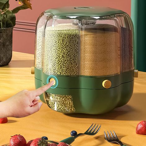 Boîte de rangement séparée pour céréales, seau à riz rotatif, réservoir de stockage de haricots de qualité alimentaire, grande capacité 6,5 kg, vert (1/5)