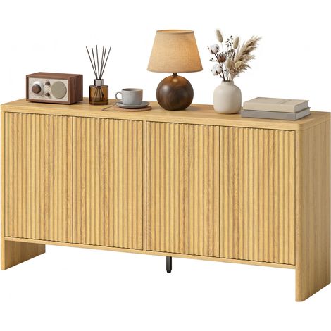 147x40x77 cm, 4 portes rainurées, chêne, étagère réglable, ouverture par pression, Buffet salon (1/5)
