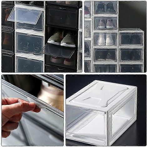 Boîte de rangement à chaussures transparente, pliable, style tiroir, en acrylique et polypropylène, empilable pour une organisation optimale du placard, lot de 1 (1/5)