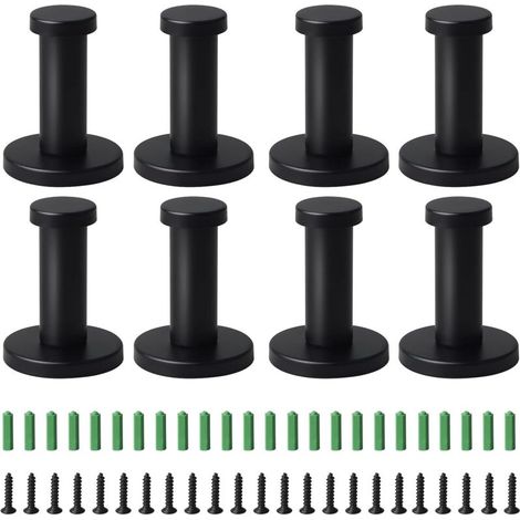 Lot de 8 crochets muraux ronds noirs de 53 mm en acier inoxydable avec fixations incluses. Convient pour salle de bain, cuisine ou chambre. (1/4)