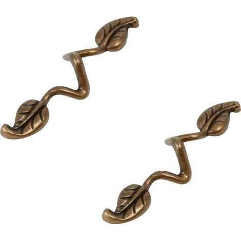 Juego de 2 tiradores retro con doble orificio en forma de pequeña hoja, de aleación de zinc, para puertas de armarios, alacenas, cajones y otros espacios. (1/5)