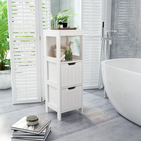 Meerveil Bathroom Cabinet with 2 Drawers Storage Unit Modern Wooden Floor Cabinet for Bathroom, 30 x 30 x 89 cm (L x W x H), White (1/5)