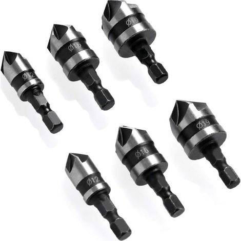 6 Pcs Chanfrein à manche hexagonal,Fraise à Fraiser à 90 °, 6-19 Mm Fraise à Fraiser pour MéTal,Bois (1/5)