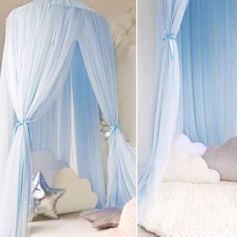 SABIR-Dôme moustiquaire pour enfants, lit bébé, tente, moustiquaire, literie avec cabane ronde en dentelle - Bleu (1/4)