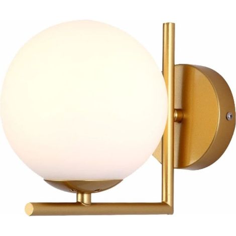 Applique murale globe en verre, 1 lumière, dorée, style industriel moderne du milieu du siècle (dorée) - Applique murale pour salon et entrée (1/5)