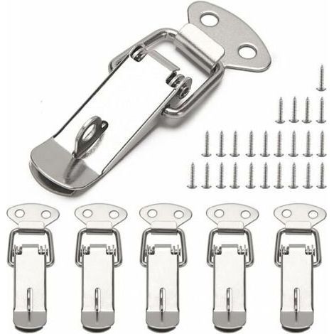 6 Pièces Fermeture a Levier Fermeture à Ressort Loquet, Loquet à Ressort Bascule 72mm, avec Crochet, pour Coffret, Boîte, Tiroir, Armoire, Coffre à Outil, avec 24 Vis (1/4)
