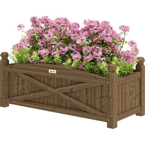 Jardinière en bois, carré potager extérieur bois avec trous de drainage, 90 x 39 x 37 cm, marron foncé