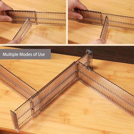 3-teilig - Schubladeneinsätze, Schubladenorganizer, multifunktionale Trennwände für Haushalt und Küche 28-50 cm (transparent schwarz) (1/4)