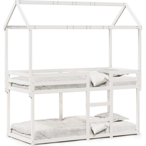 Maison Exclusive - Etagenbett mit Dach Weiß 90x200 cm Massivholz