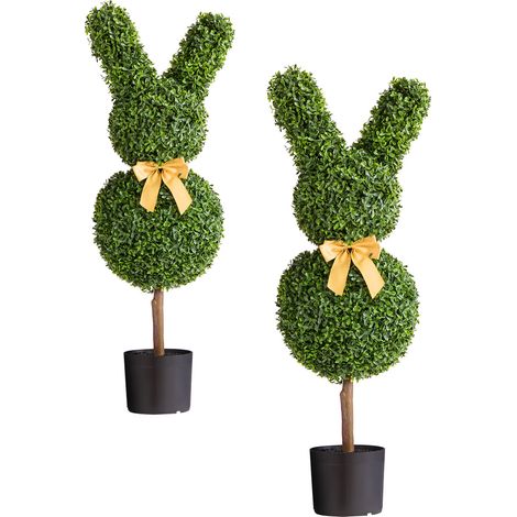 Mophorn Topiario Artificial de Boj con Diseño de Conejo para Decoración de Interiores y Exteriores, Ideal para Porches, Patios, Jardines, Balcones y Más, Verde, 2 unidades, 410 x 300 x 914 mm