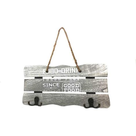 Appendiabiti in Legno con 2 Ganci Doppi in Bronzo appendino attaccapanni con Corda in Canapa Fissaggio a Parete Shabby Chic Grigio (1/3)