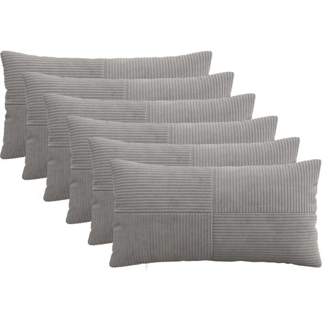 Irovami Lot de 6 housses de coussin, gris clair, velours côtelé, 40x80 cm (1/5)