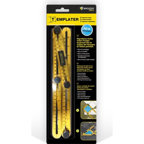 Guide de découpe TEMPLATER – Règle multi-usage avec 4 angles articulés – Niveau à bulle intégré – Pour découpe précise sur tous supports – Broszio Tools (1/5)