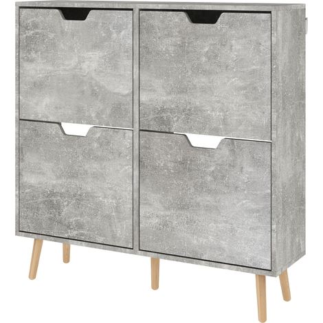Scarpiera mobile 4 cassetti ribaltabili 2 livelli 16 paia legno grigio 95x26x95 cm